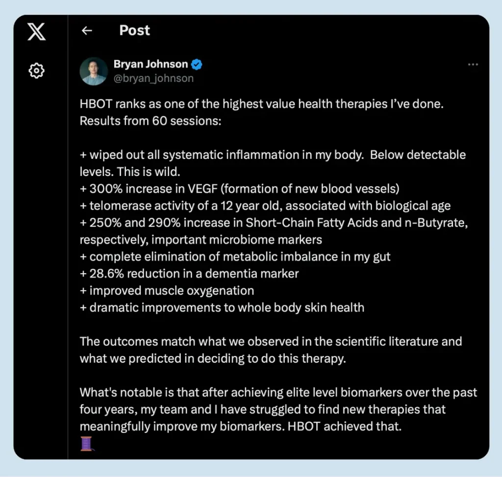 HBOT Benefits Bryan Johnson