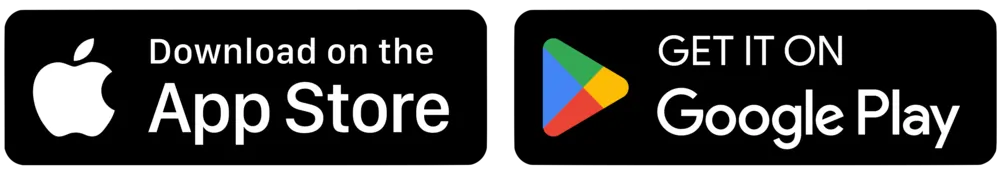 App Store and Google Play download badges for installing the app on iOS and Android devices	